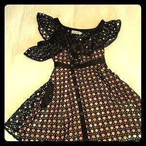 Self Portrait, Guipure Frill Mini Dress, blk, sz4